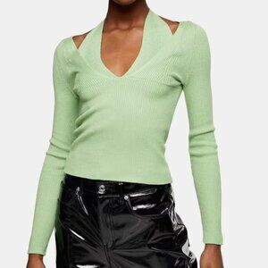 TopShop Pale Green Strappy Halter Neck Cutout Knit Top. US 8-10.